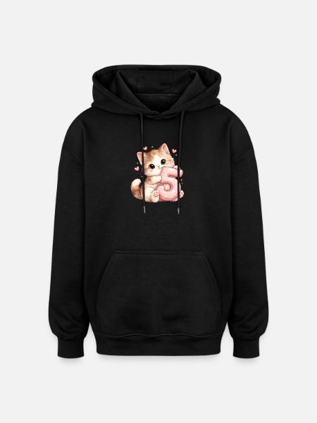 5 ans du chaton - Sweat à capuche oversize unisexe - noir