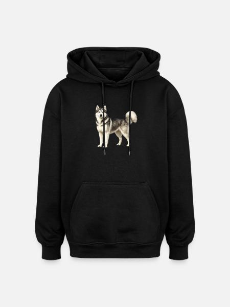 Husky portrait in the fog - Oversized Unisex Hoodie - black