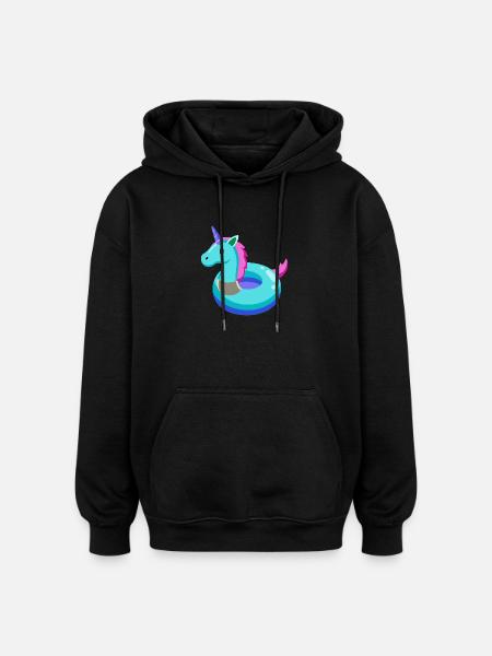 Unicorn Pool Toy - Oversized Unisex Hoodie - black