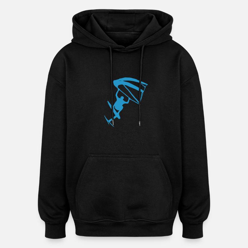 Wingfoiling Sticker - Oversized Unisex Hoodie - Schwarz
