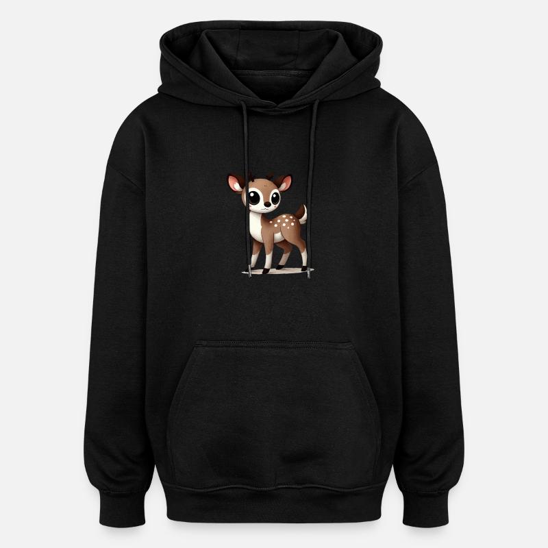 Dessin animé de cerf - Sweat à capuche oversize unisexe - noir