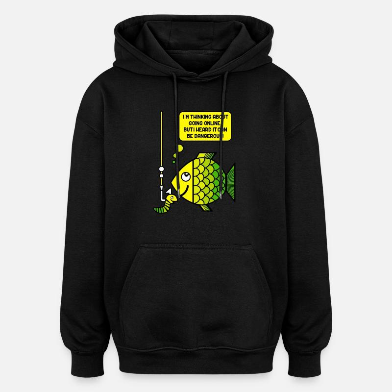 Pêche et humour - Sweat à capuche oversize unisexe - noir