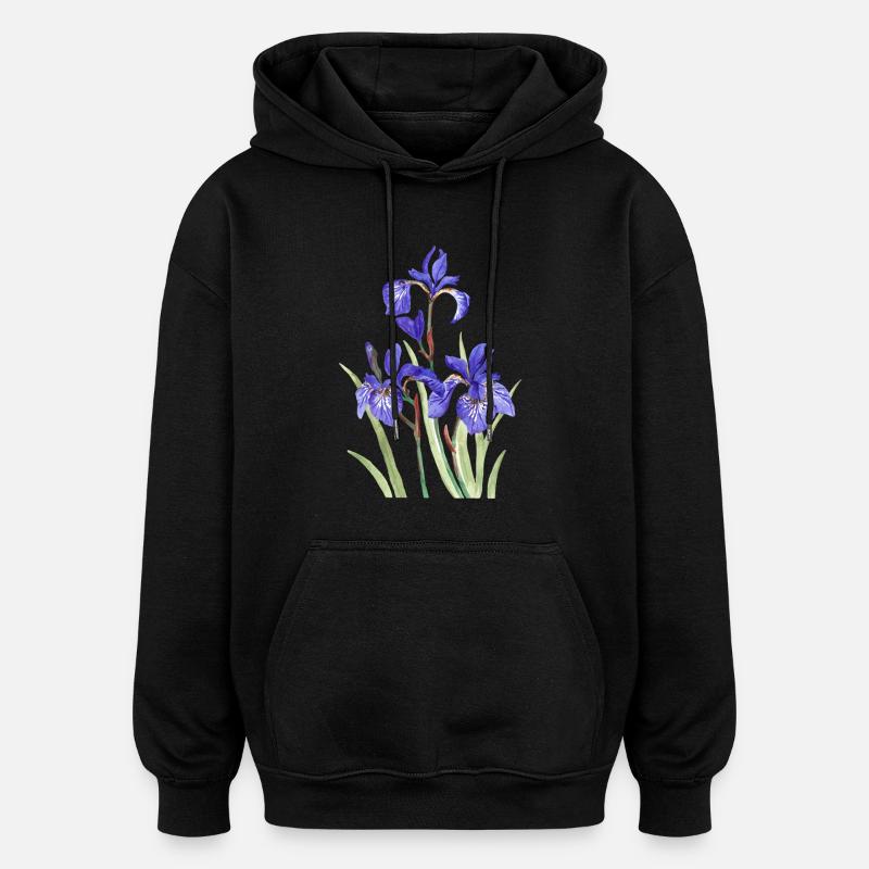 Iris violets - Sweat à capuche oversize unisexe - noir