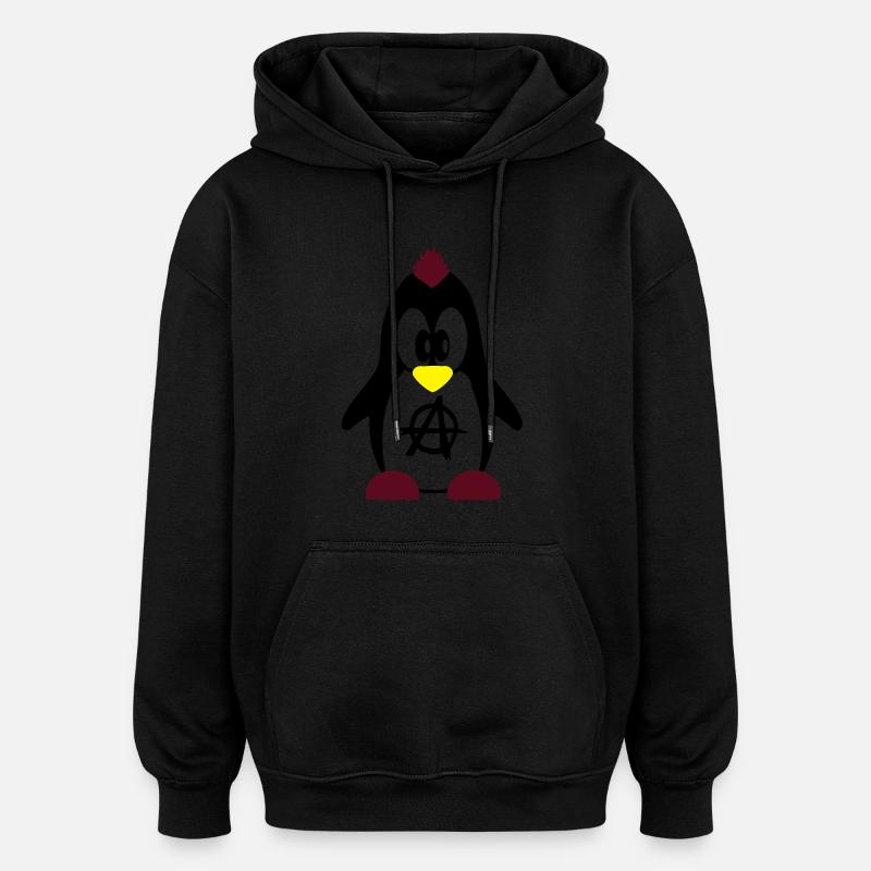 pingouin punk - Sweat à capuche oversize unisexe - noir
