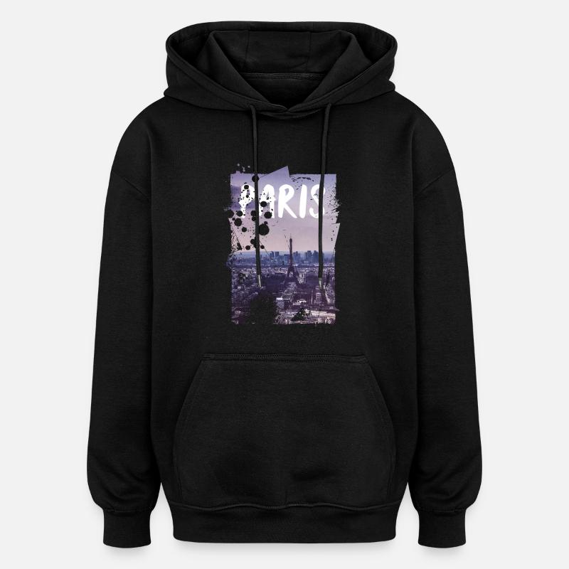 Paris - Sweat à capuche oversize unisexe - noir