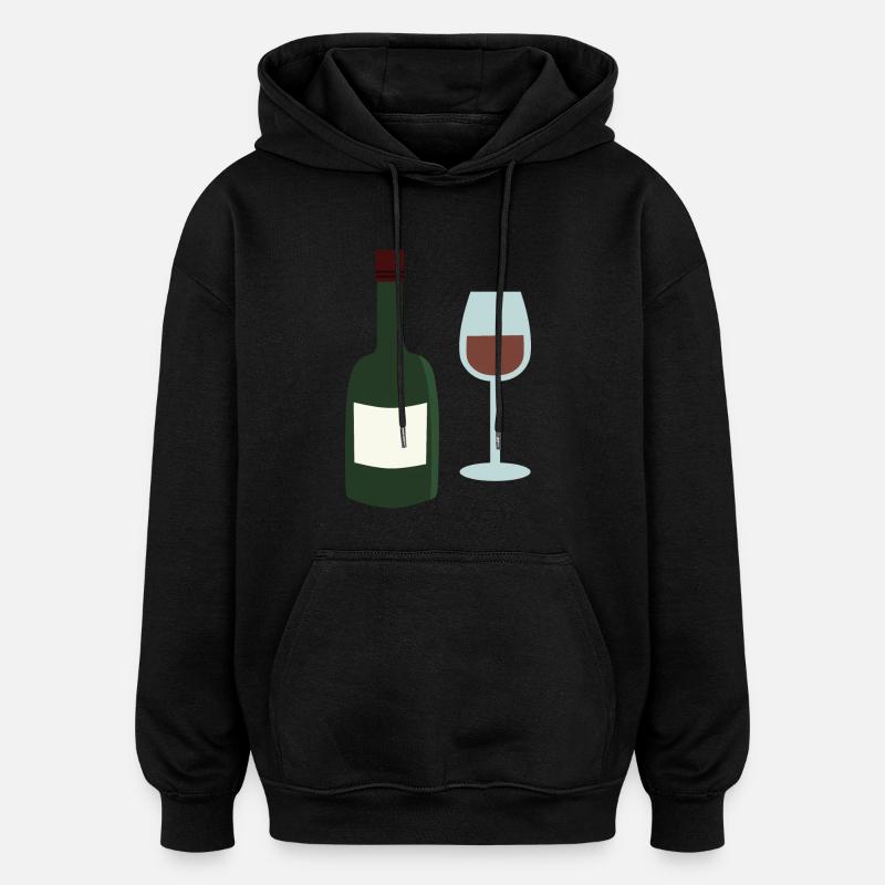 Weinflasche und Weinglas - Oversized Unisex Hoodie - Schwarz