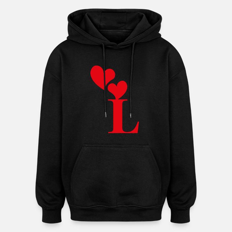 Buchstabe l rotes Herz - Oversized Unisex Hoodie - Schwarz