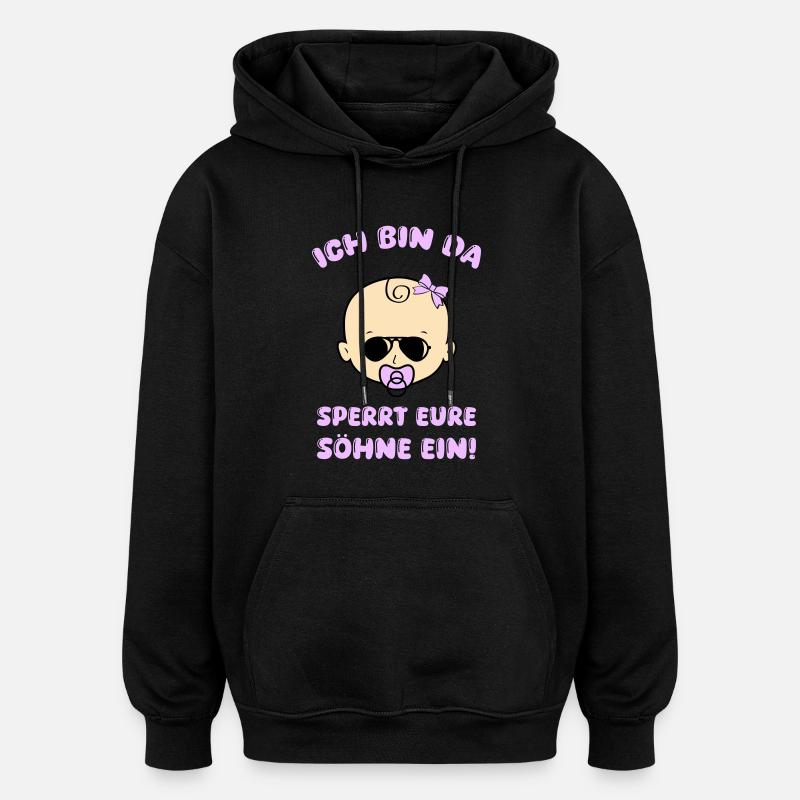 Petite fille enferme tes fils - Sweat à capuche oversize unisexe - noir