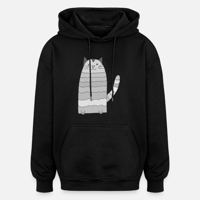 Cat Ringed Grayscale - Oversized Unisex Hoodie - black