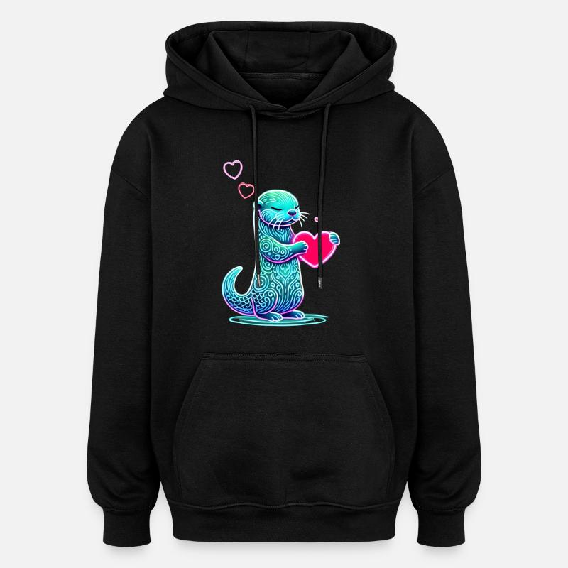 Neon Otter - Oversized Unisex Hoodie - Schwarz
