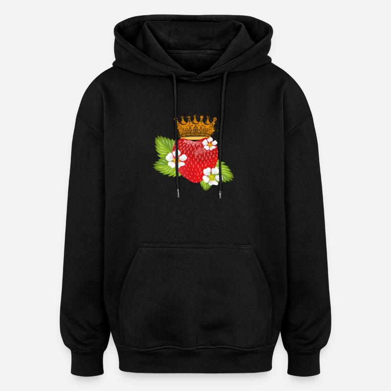 Erdbeere mit Krone Blüten und Blätter - Oversized Unisex Hoodie - Schwarz