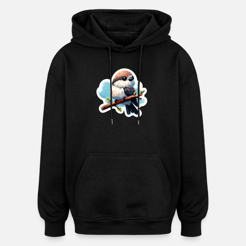 Süßer Vogel auf Ast Sticker - Oversized Unisex Hoodie - Schwarz