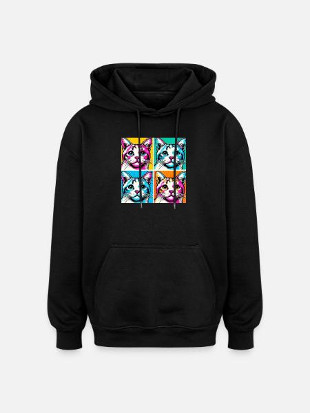 Chat Pop Art - Sweat à capuche oversize unisexe - noir
