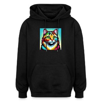 Chat Pop Art - Sweat à capuche oversize unisexe - noir - Devant - Noah (186cm)