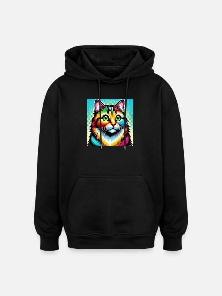 Chat Pop Art - Sweat à capuche oversize unisexe - noir