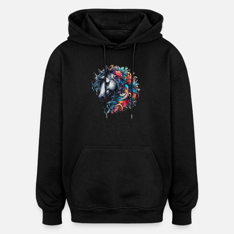 Pferd - Oversized Unisex Hoodie - Schwarz