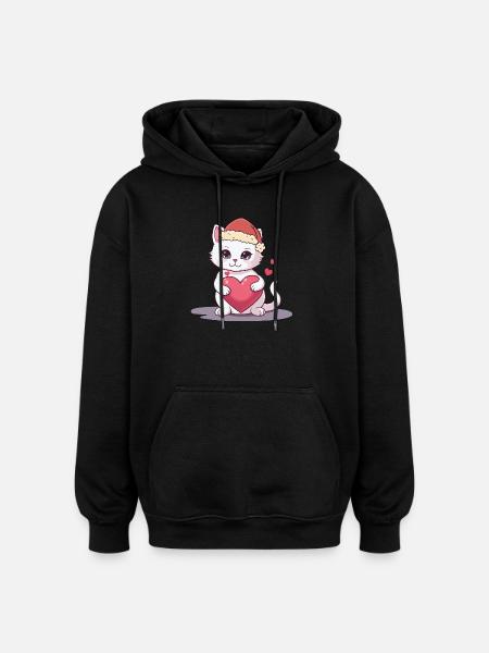 Xmas Cat Kitten Cats Santa Claus - Oversized Unisex Hoodie - black