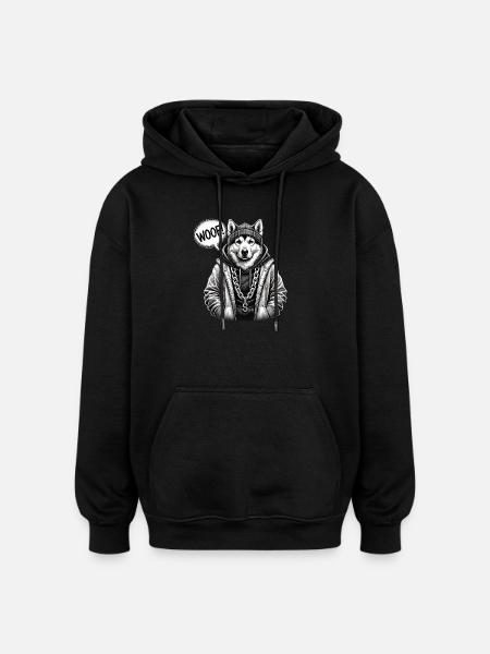 Wolfhound Streetwear Pullover Hoodie - Oversized Unisex Hoodie - black