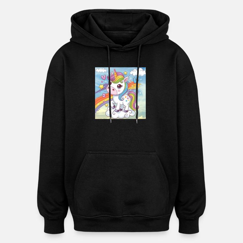 Rainbow Unicorn - Oversized Unisex Hoodie - black