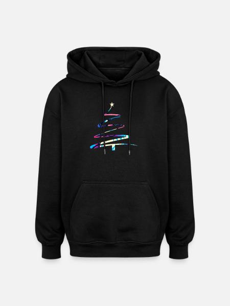 Weihnachtsbaum One-Line Design – Modern & Bunt - Oversized Unisex Hoodie - Schwarz