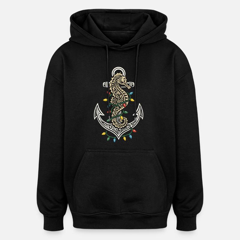 Maritime Weihnachten Anker Seepferdchen & Licht - Oversized Unisex Hoodie - Schwarz
