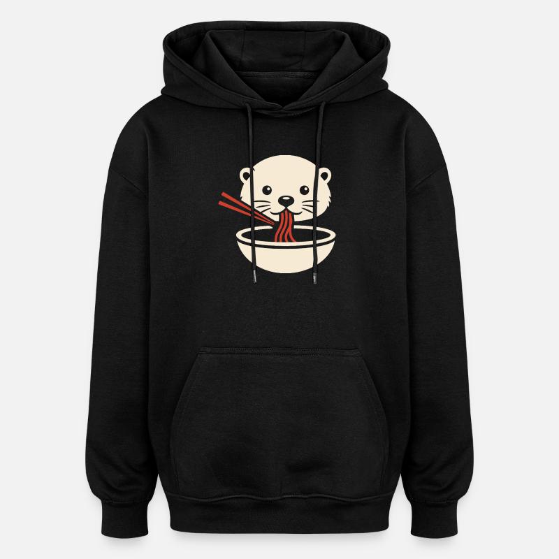 Minimal Otter Noodle Icon - Oversized Unisex Hoodie - black