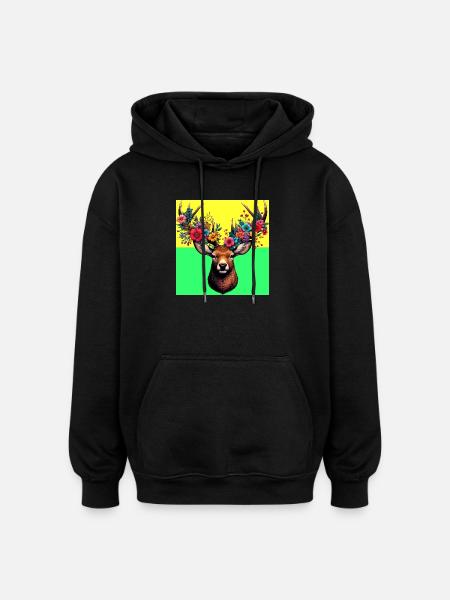 Deer - Oversized Unisex Hoodie - black