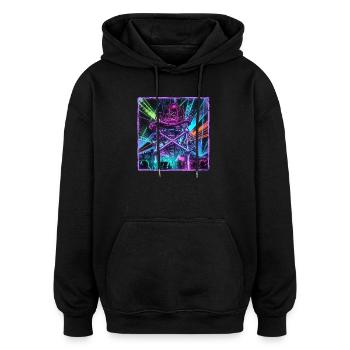 Rétro Rave Electro - Sweat à capuche oversize unisexe - noir - Devant - Noah (186cm)