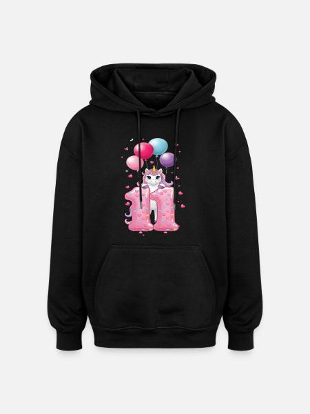 11 ans de Fille Mignonne Licorne 11e anniversaire - Sweat à capuche oversize unisexe - noir