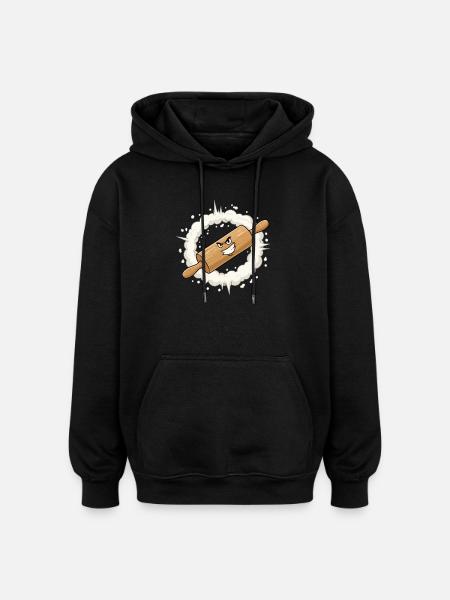 Angry Rolling Pin Cartoon - Oversized Unisex Hoodie - black