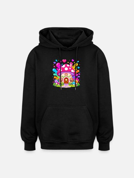 Buntes Pilzhaus Zauber - Oversized Unisex Hoodie - Schwarz