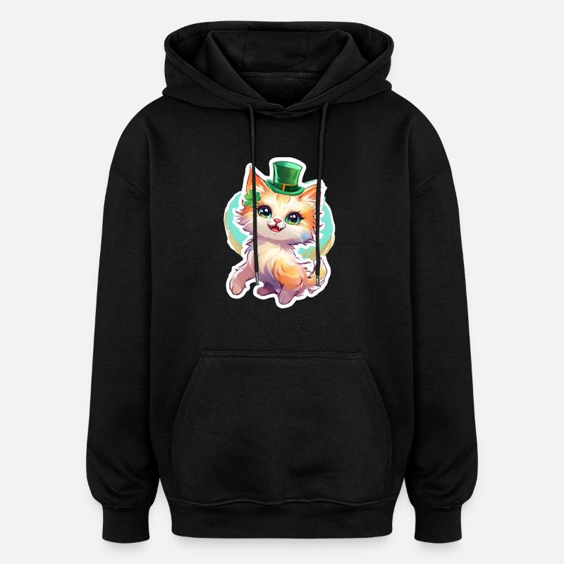 St. Patrick's Day Katze Geschenk - Oversized Unisex Hoodie - Schwarz