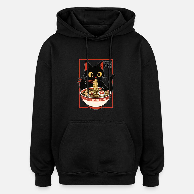 Nouilles Ramen Chat - Sweat à capuche oversize unisexe - noir