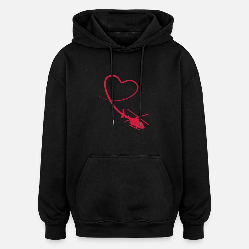 Hélicoptère amour coeur looping - Sweat à capuche oversize unisexe - noir