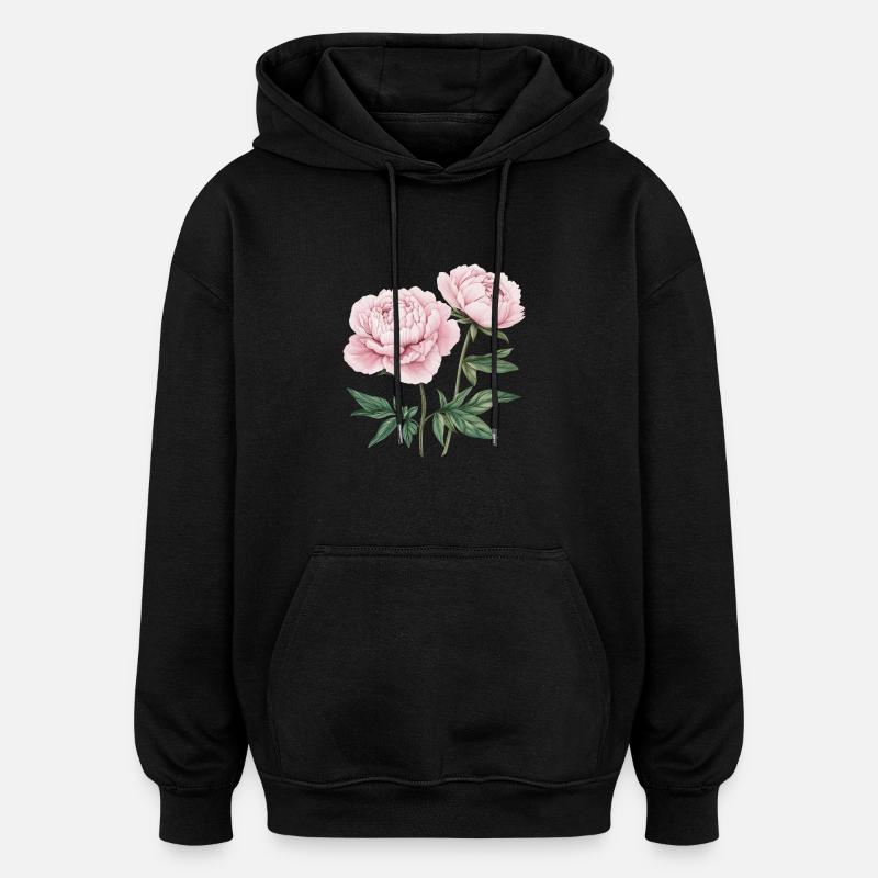 2 pivoines - Sweat à capuche oversize unisexe - noir