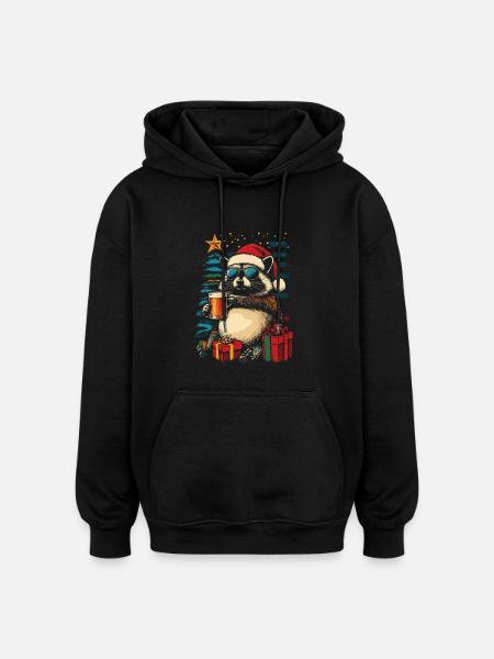 Bier Weihnachten Waschbär Weihnachtsfeier - Oversized Unisex Hoodie - Schwarz