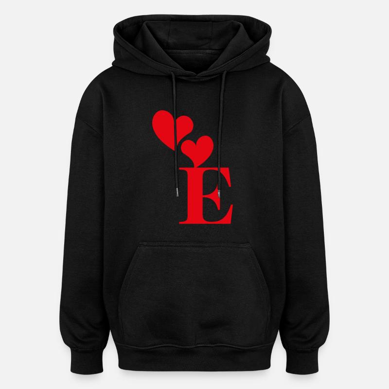 Letter e red heart - Oversized Unisex Hoodie - black
