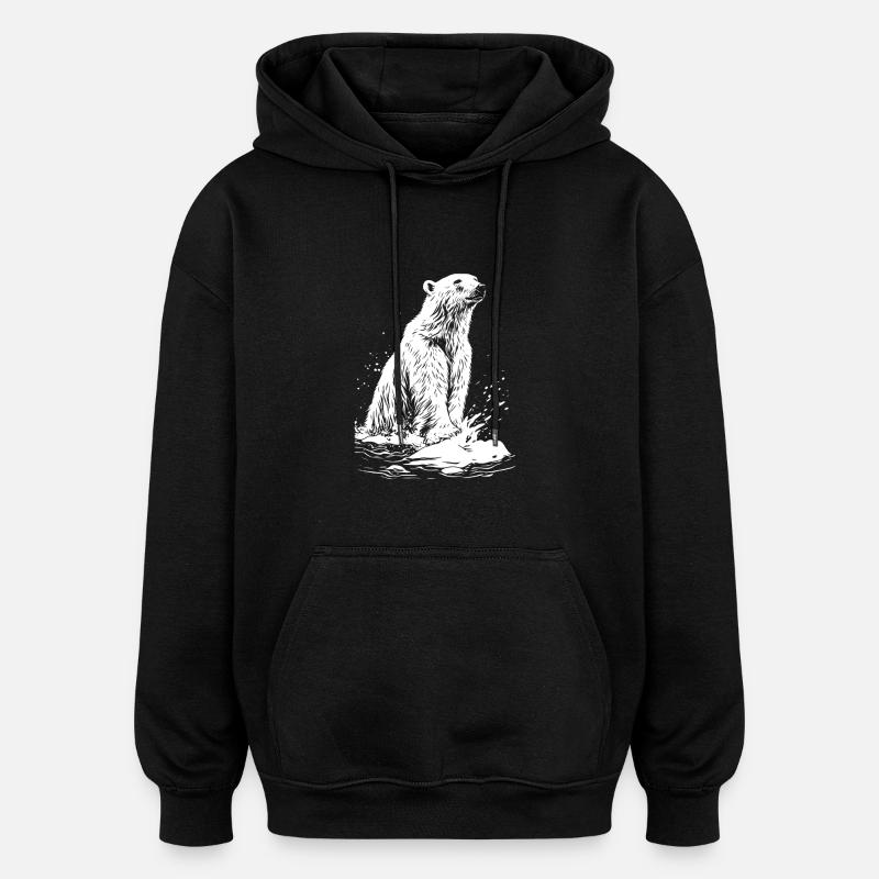 Ours blanc - Sweat à capuche oversize unisexe - noir