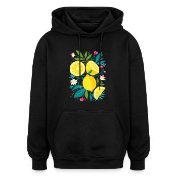Zitrone und blätter - Oversized Unisex Hoodie - Schwarz - Vorne - Noah (186cm)