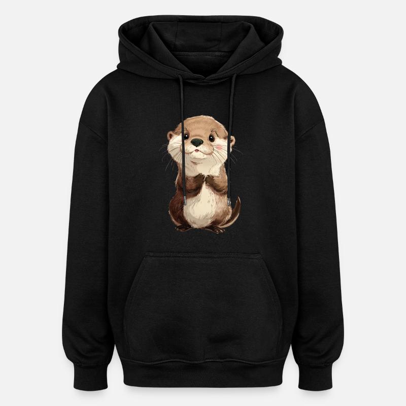 Mignon bébé loutre - Sweat à capuche oversize unisexe - noir