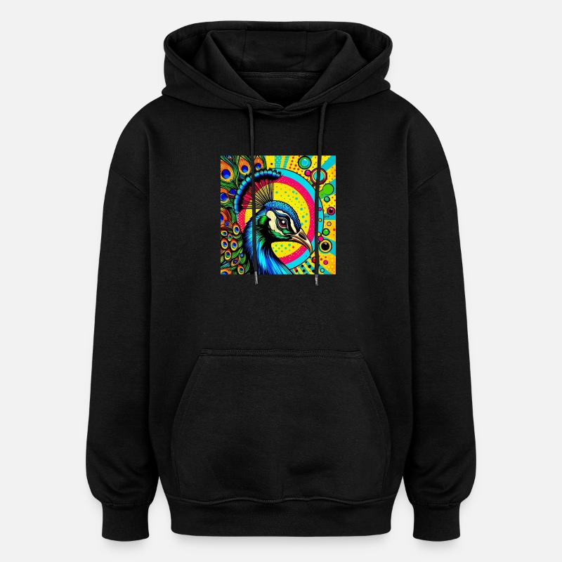Paon Pop Art - Sweat à capuche oversize unisexe - noir