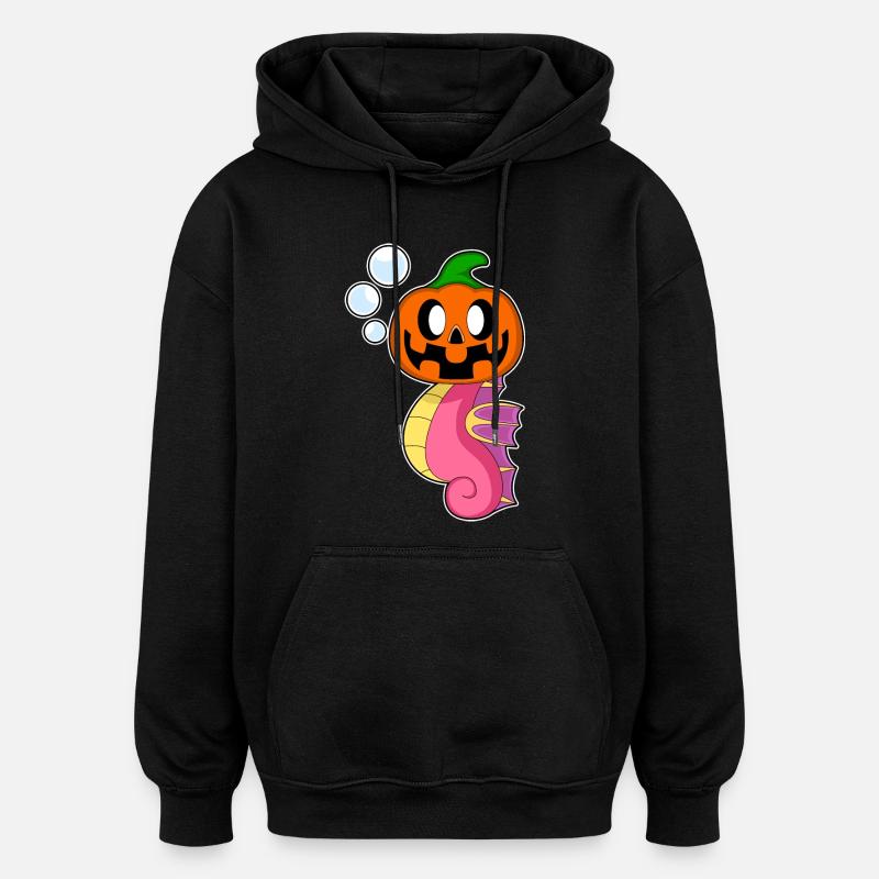 Hippocampe Halloween citrouille - Sweat à capuche oversize unisexe - noir
