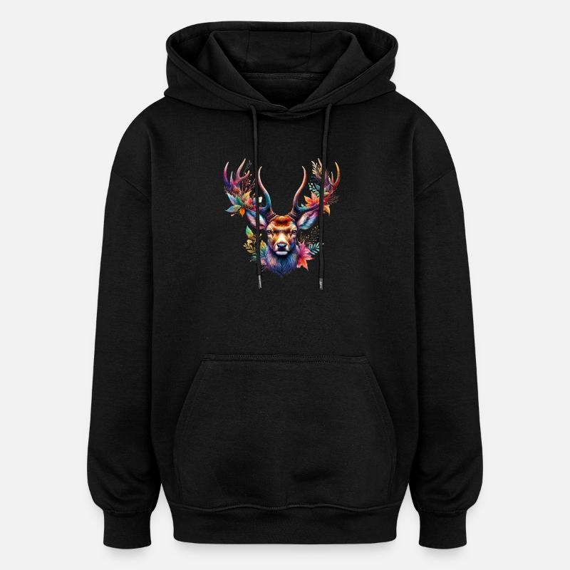 Cerf - Sweat à capuche oversize unisexe - noir