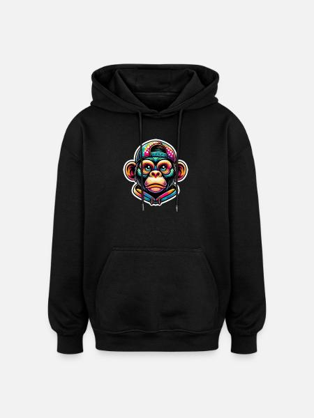 Affe Hoodie Cap bunt - Oversized Unisex Hoodie - Schwarz