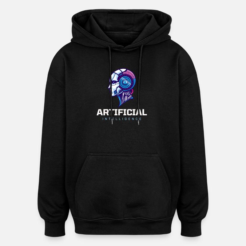 Neon AI Head Robot Vision - Sweat à capuche oversize unisexe - noir