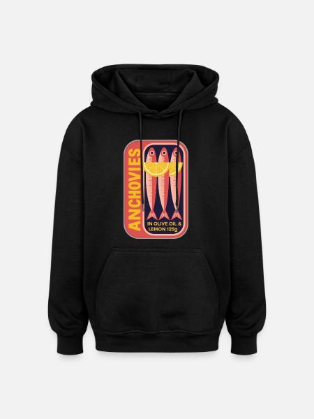 Retro Can Label Anchovy Art - Oversized Unisex Hoodie - black