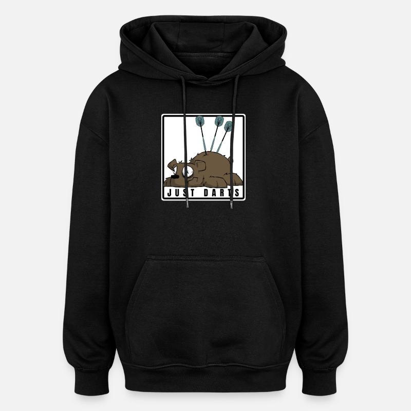 Lustiges Darts Comic Motiv. JUST DARTS - Oversized Unisex Hoodie - Schwarz