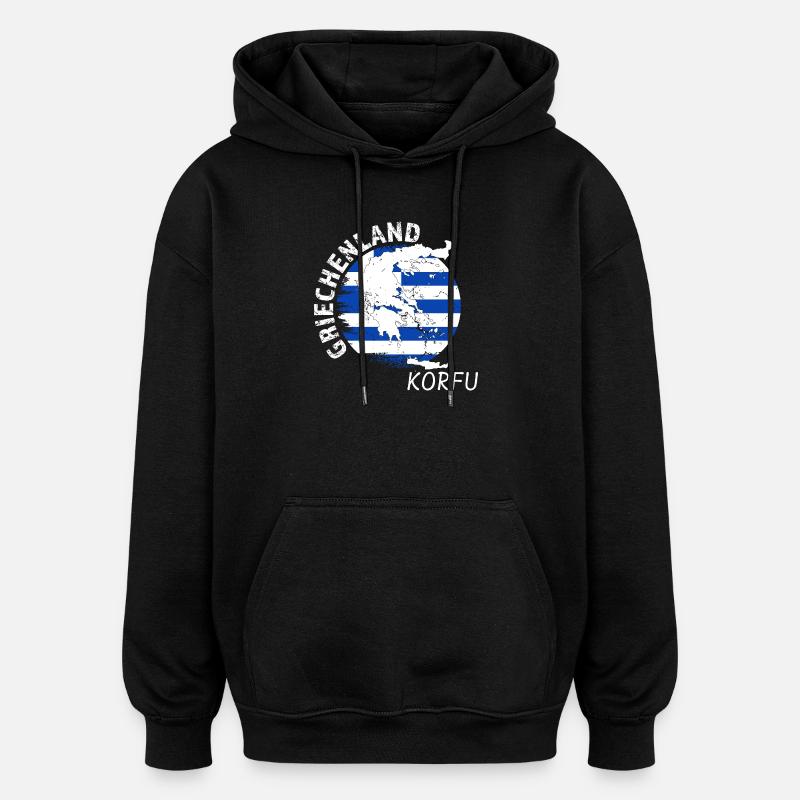 Korfu - Oversized Unisex Hoodie - Schwarz