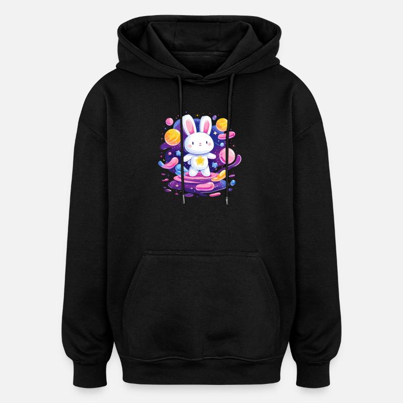 Vol d’étoile de lapin cosmique - Sweat à capuche oversize unisexe - noir