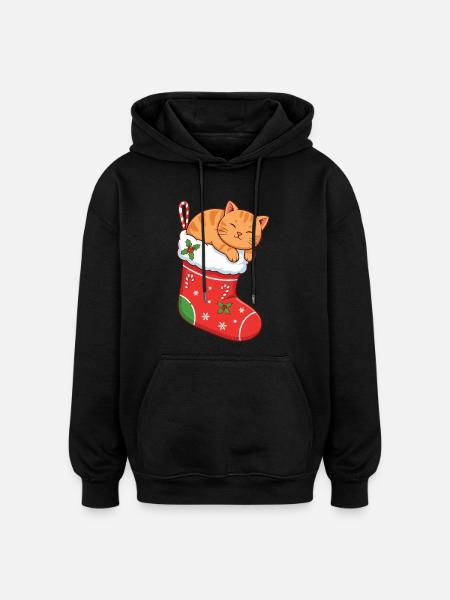 Cuddly cat in festive boots - Oversized Unisex Hoodie - black